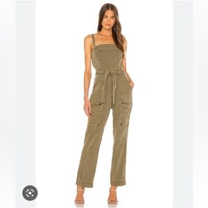 Free People Go West - Moss Army Green Cargo Utility Jumpsuit Adjustable Overalls
